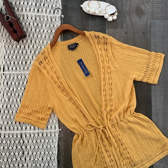 Pendleton Sweaters - Pendleton Mustard Yellow Short Sleeve Cardigan